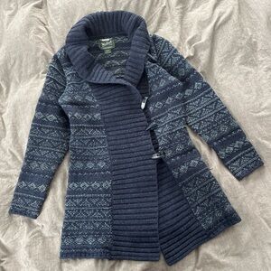 Woolrich Blue Nordic fair isle lambs wool Knit Cardigan Shawl Sweater small